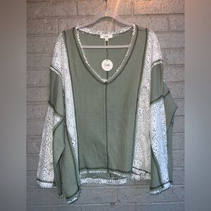 Oddi Oversized long sleeve green cotton gauze top size large